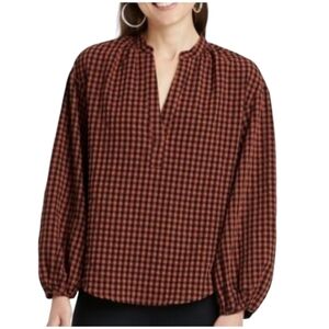 A New Day Popover Poet Blouse OVERSIZED Size XS Balloon Sleeve Checkered.